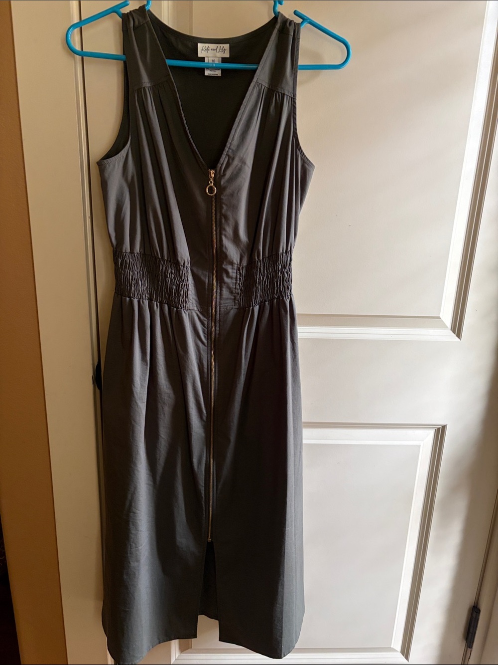 Esprit Charcoal Zip-Front Sleeveless Midi Dress